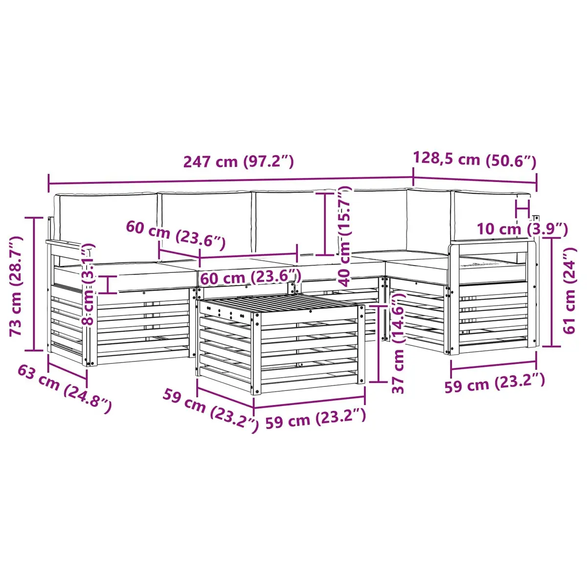 Modular Outdoor Sectional Sofa Set 6 pcs
