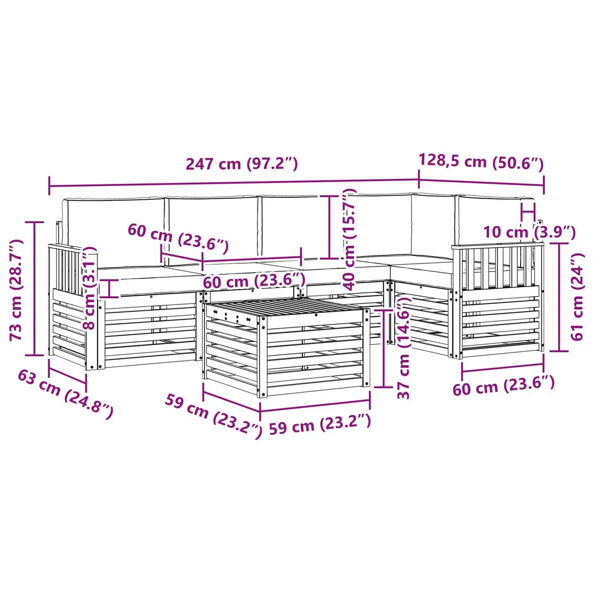 6 Piece Outdoor Sectional Sofa Set for Gardens