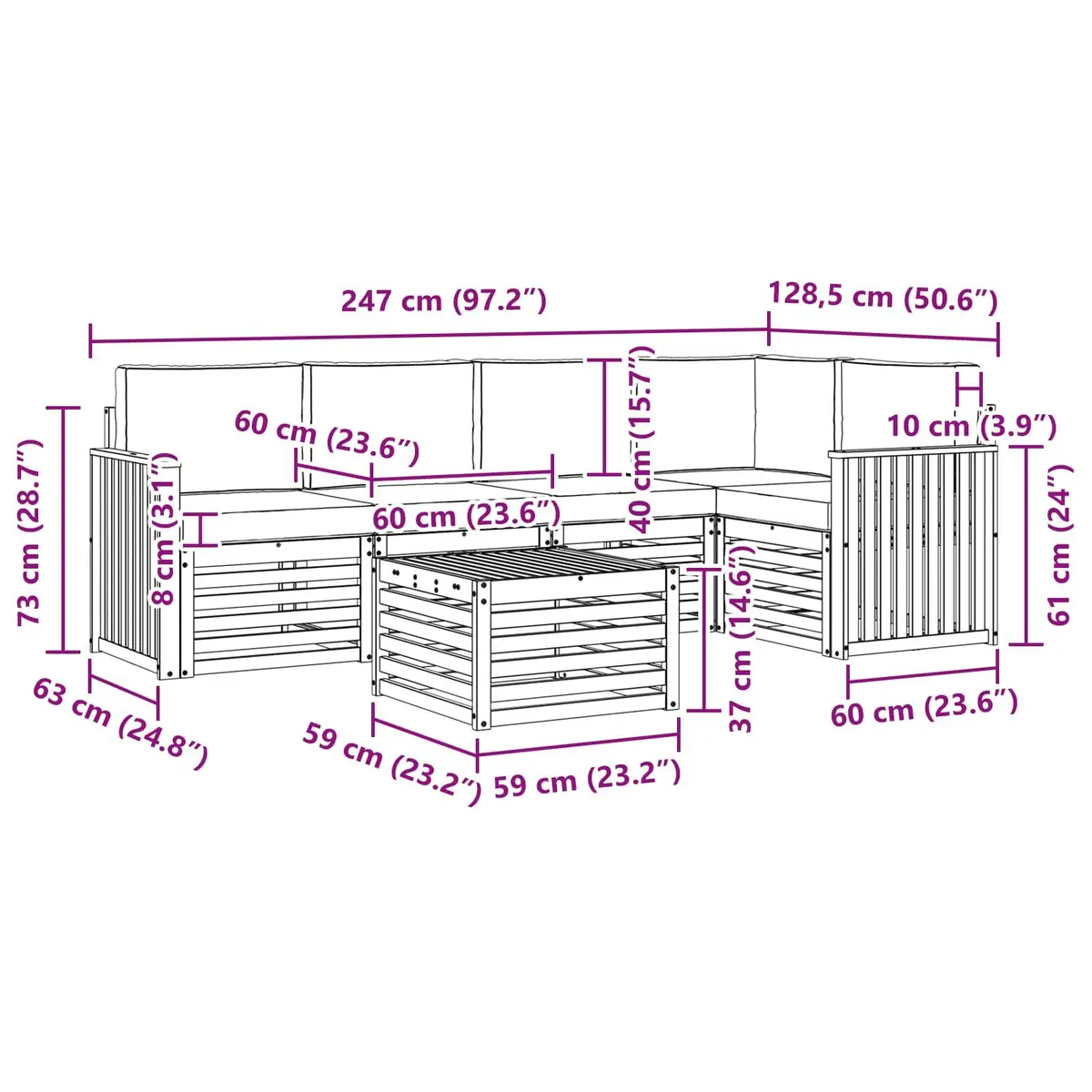 Modular Sectional Sofa Set 6pc for Outdoor Relaxation