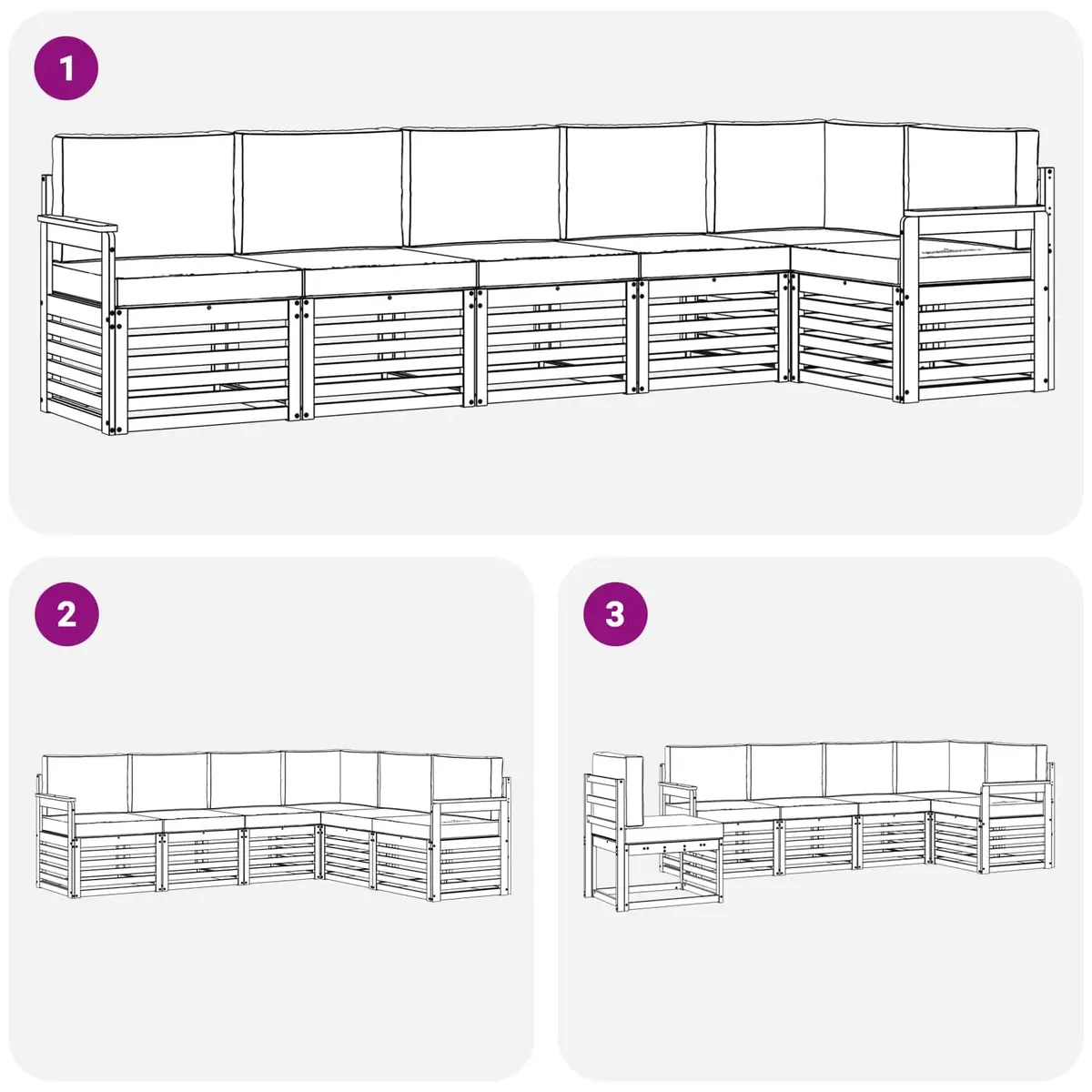6-Piece Modular Outdoor Sofa Set with Cushions