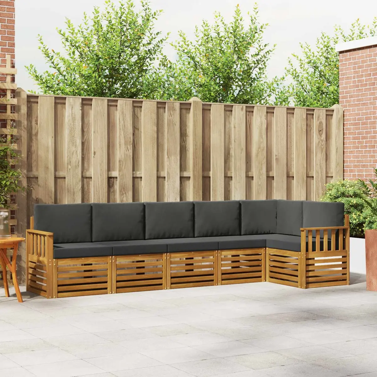 Sectional Sofa Set Solid Acacia Wood 6 Pieces Natural Anthracite