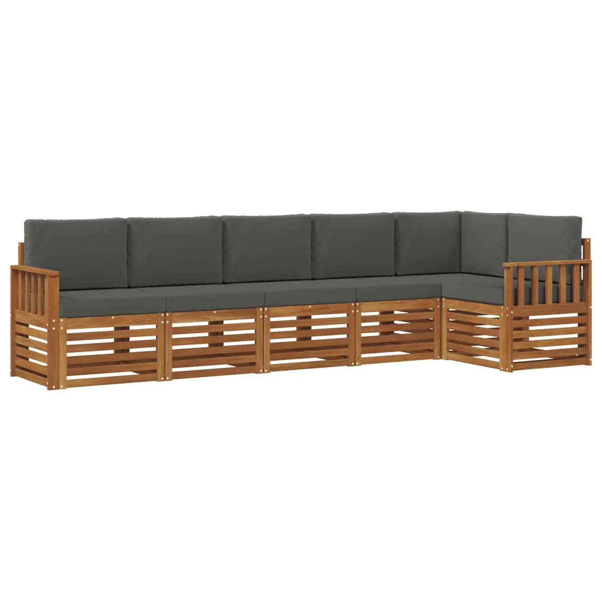 Sectional Sofa Set Solid Acacia Wood 6 Pieces Natural Anthracite