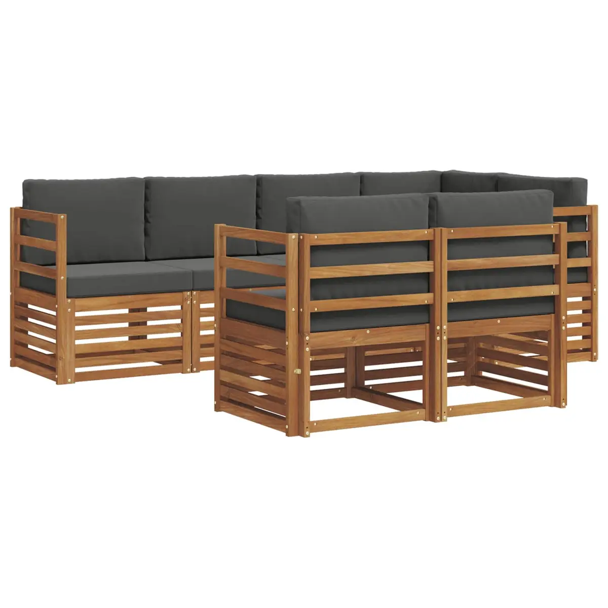 Sectional Sofa Set Solid Acacia Wood 7 Piece Natural Anthracite