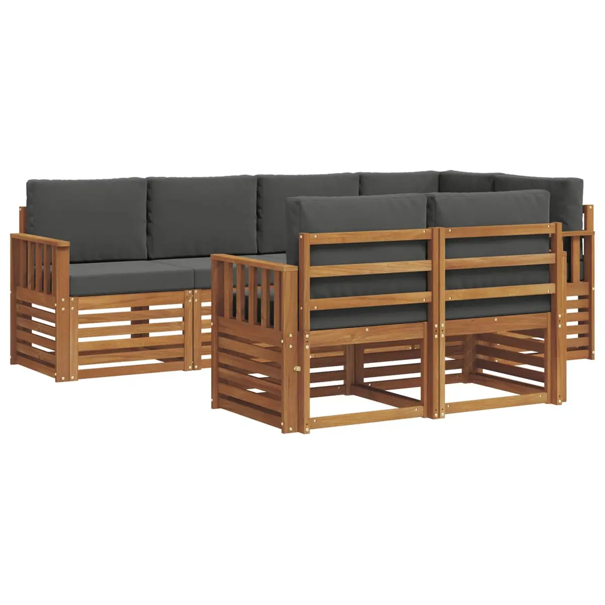 7-Piece Modular Outdoor Sectional Sofa Set in Natural Anthracite
