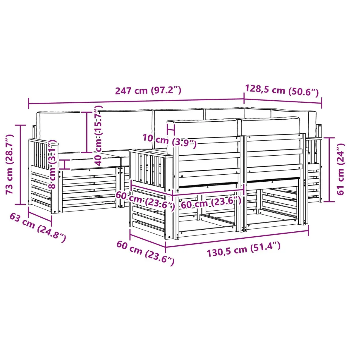 7-Piece Modular Outdoor Sectional Sofa Set in Natural Anthracite