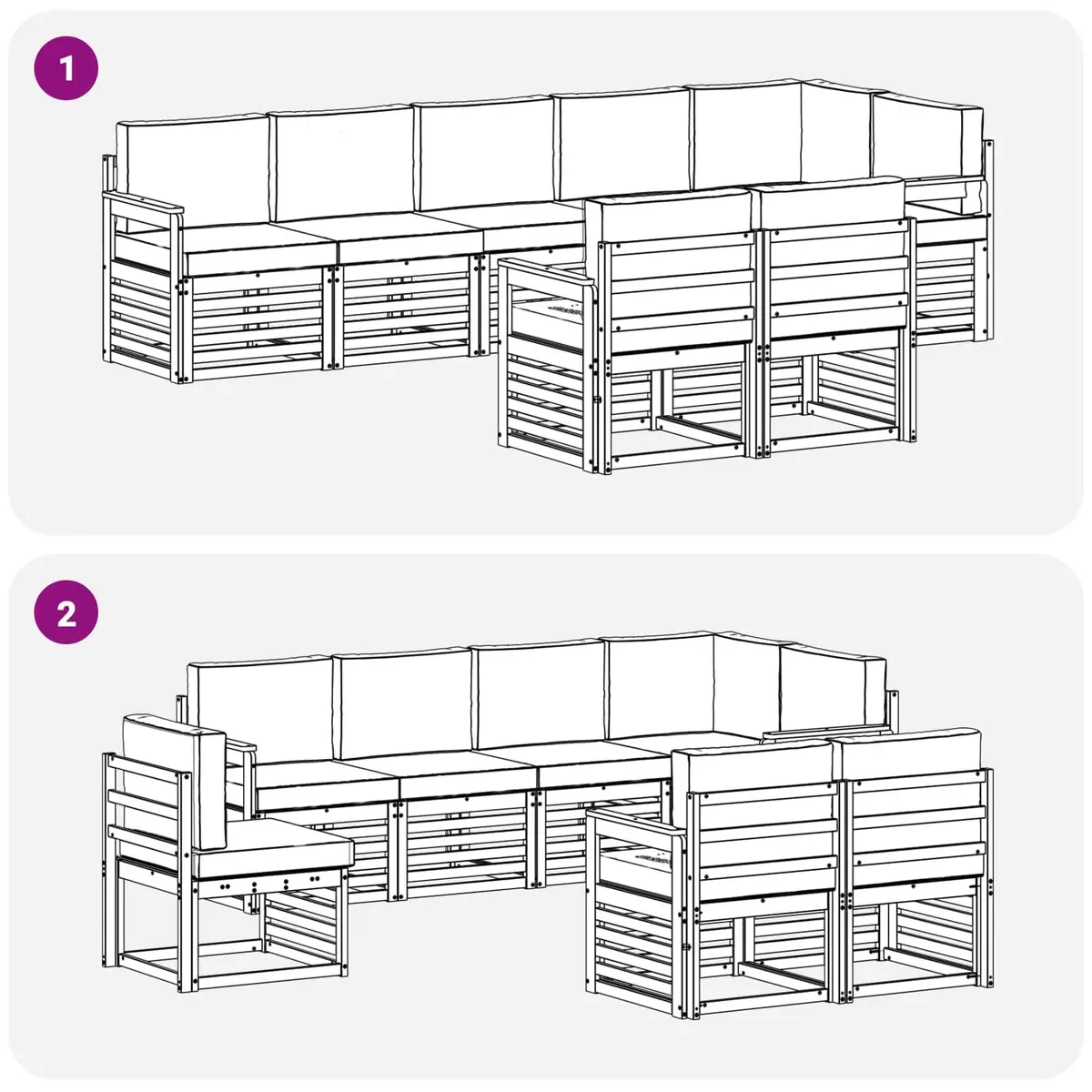 8-Piece Modular Garden Sofa Set in Natural Acacia
