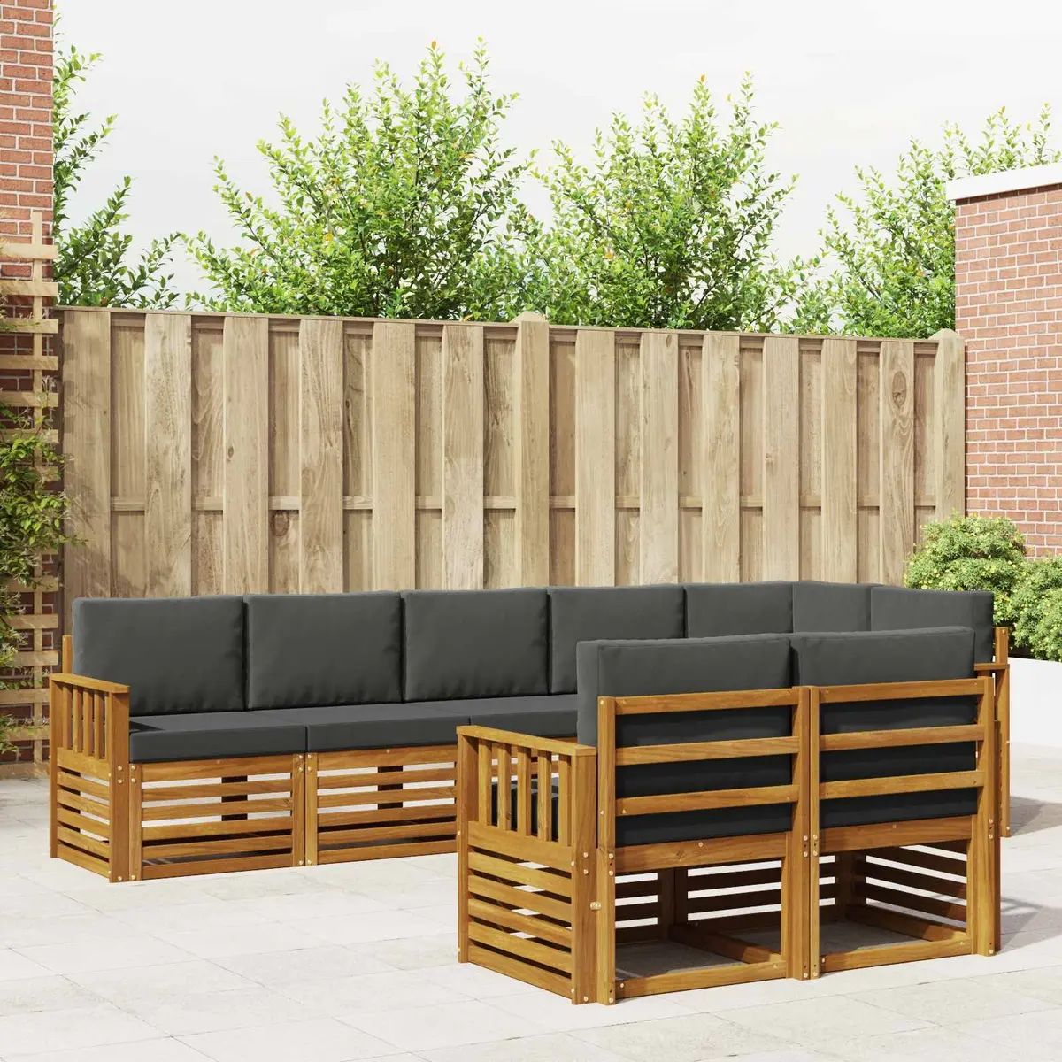 Outdoor Sofa Set Solid Acacia Wood Modular 8 Pieces Natural Anthracite