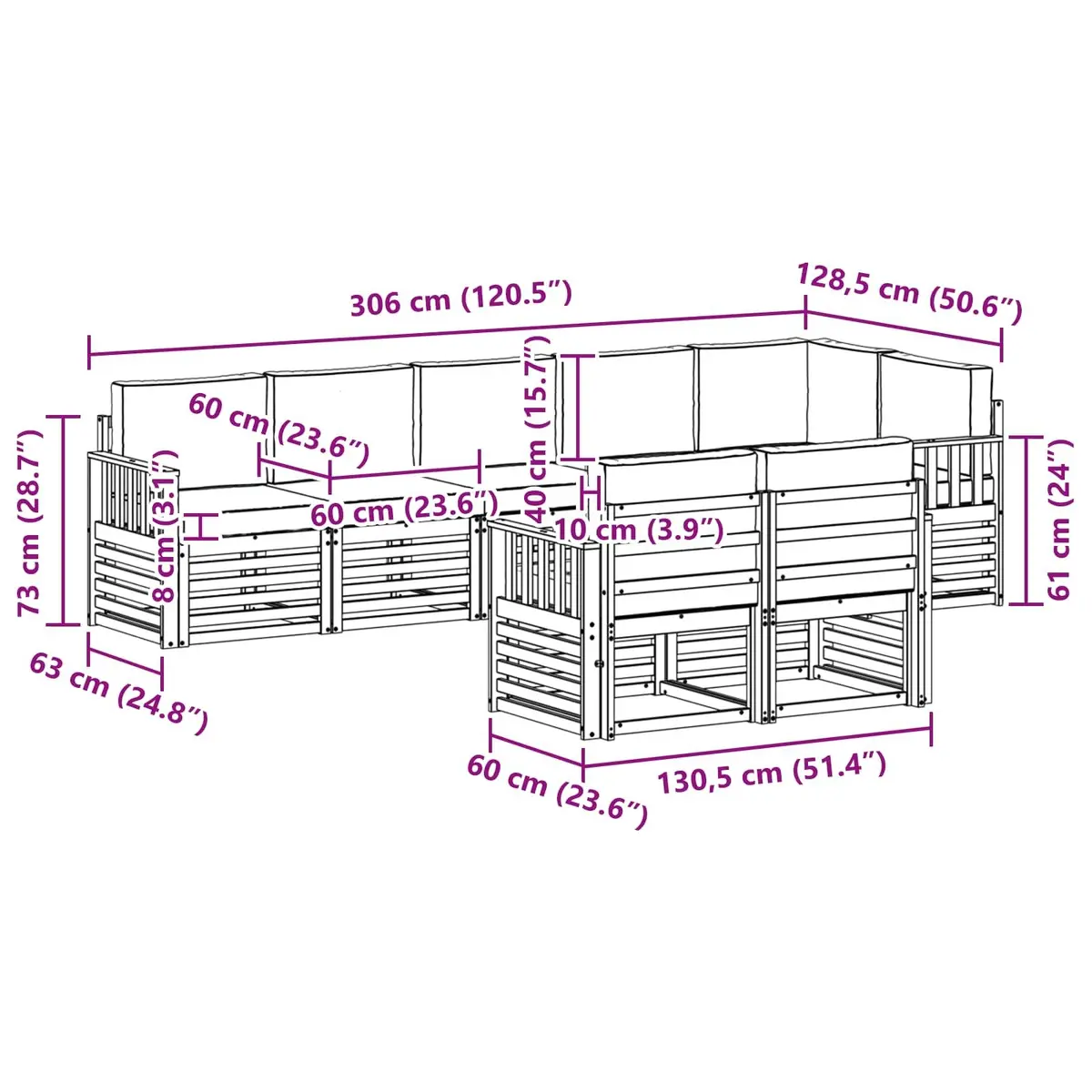 Outdoor Sofa Set Solid Acacia Wood Modular 8 Pieces Natural Anthracite