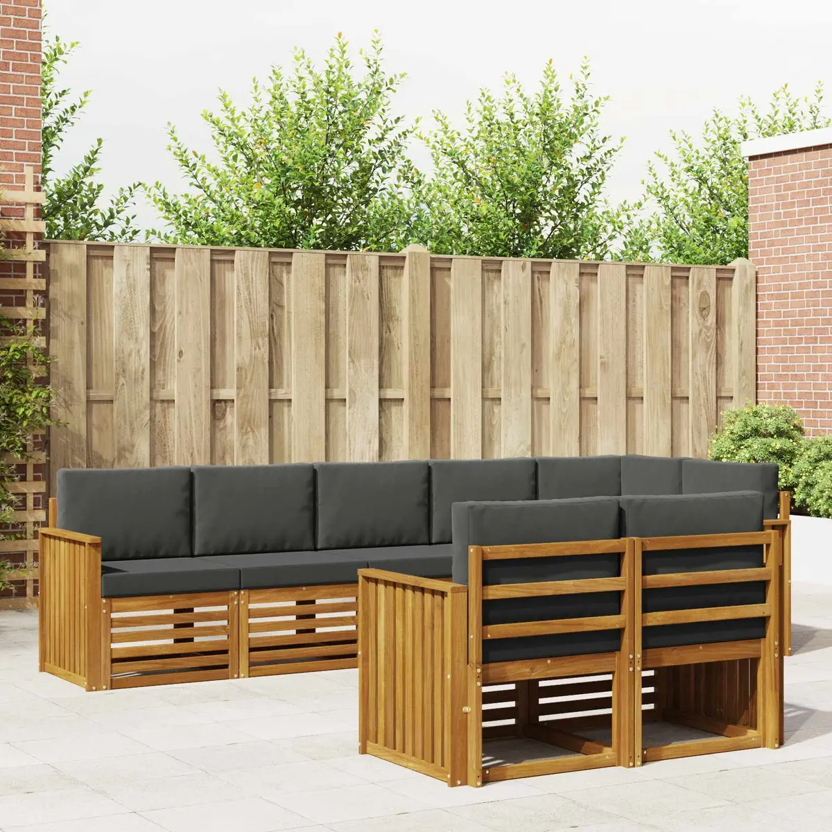 Outdoor Sofa Set Solid Acacia Wood 8 Piece Natural Anthracite Modular Garden Furniture