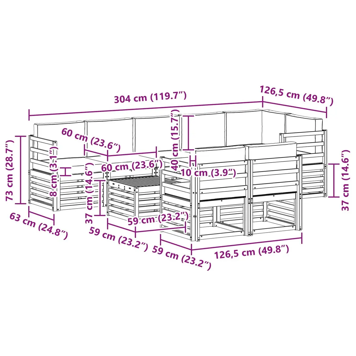 9 Piece Modular Outdoor Sectional Sofa Set