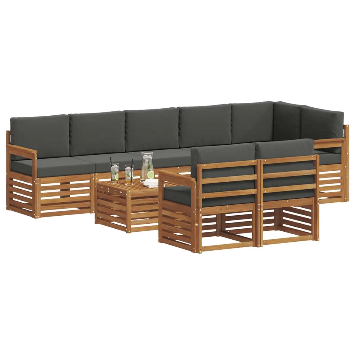 Modular Sectional Sofa Set Solid Acacia Wood 9 Piece Natural Anthracite