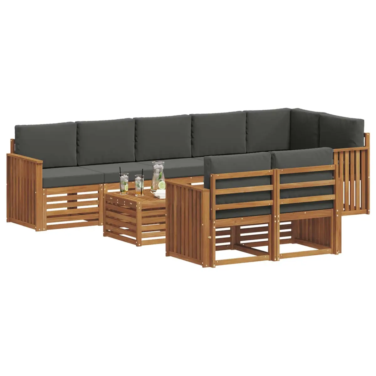 9-Piece Outdoor Sectional Sofa Set in Acacia Wood