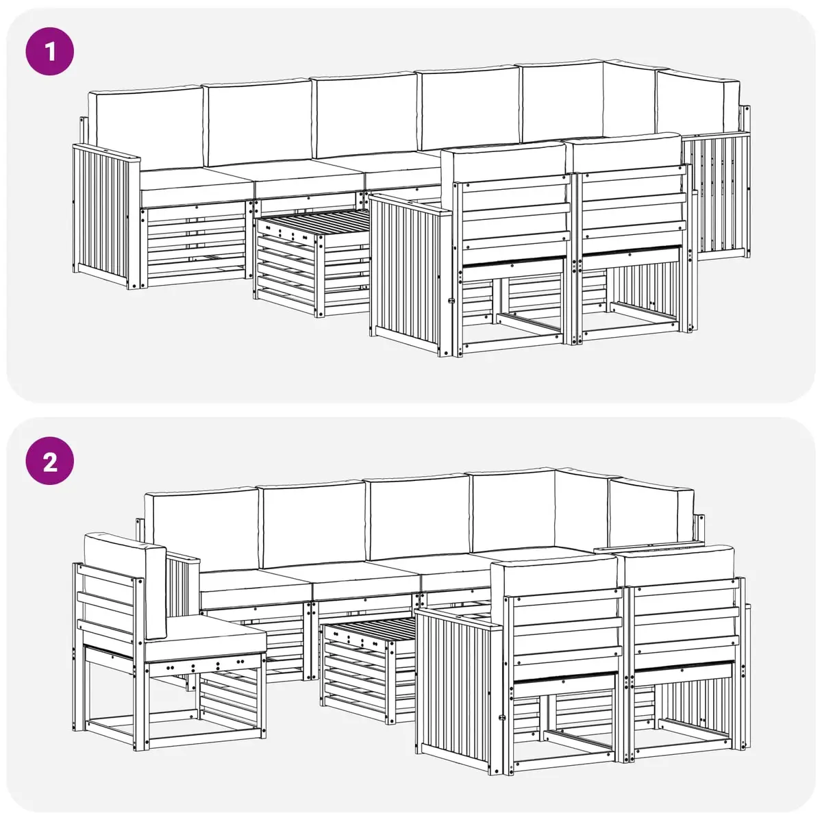 9-Piece Outdoor Sectional Sofa Set in Acacia Wood