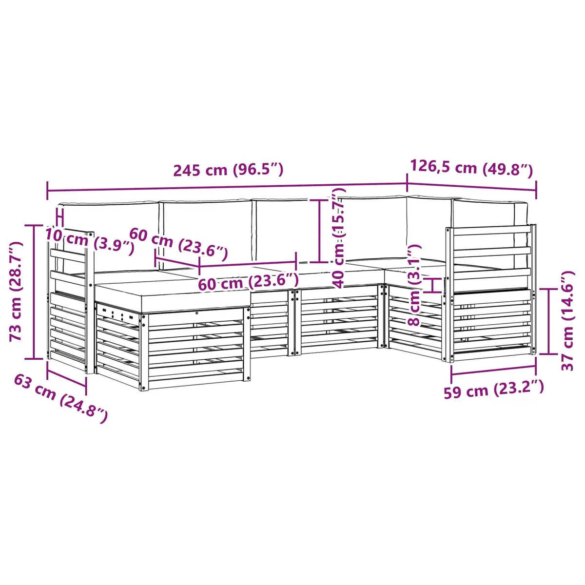 6-Piece Outdoor Modular Sofa Set in Natural Anthracite