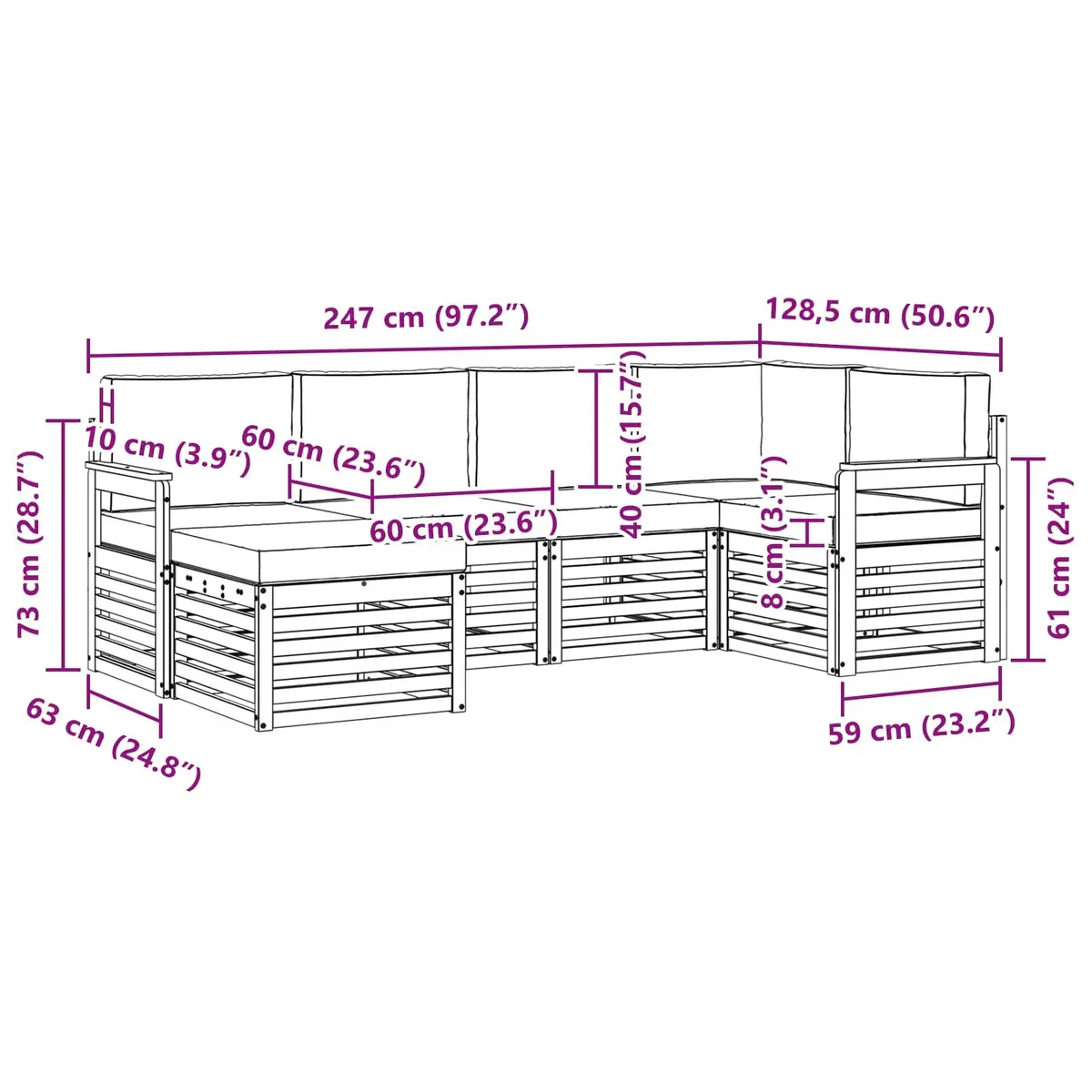 6-Piece Outdoor Sectional Sofa Set in Anthracite