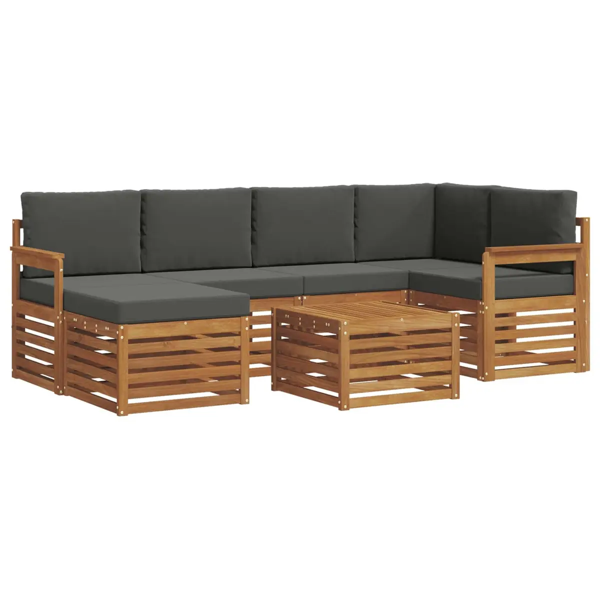 Sectional Sofa Set Solid Acacia Wood 7 Pieces Outdoor Garden Furniture Natural Anthracite