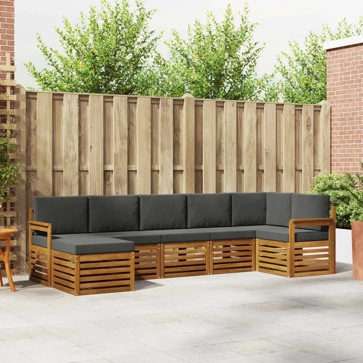Sectional Sofa Set Solid Acacia Wood 7 Pieces Natural Anthracite