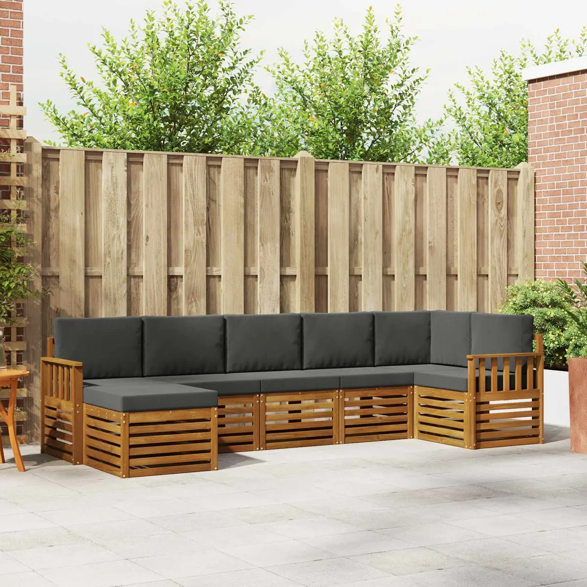 Sectional Sofa Set Solid Acacia Wood 7 Piece Outdoor Garden Furniture Natural Anthracite Modular