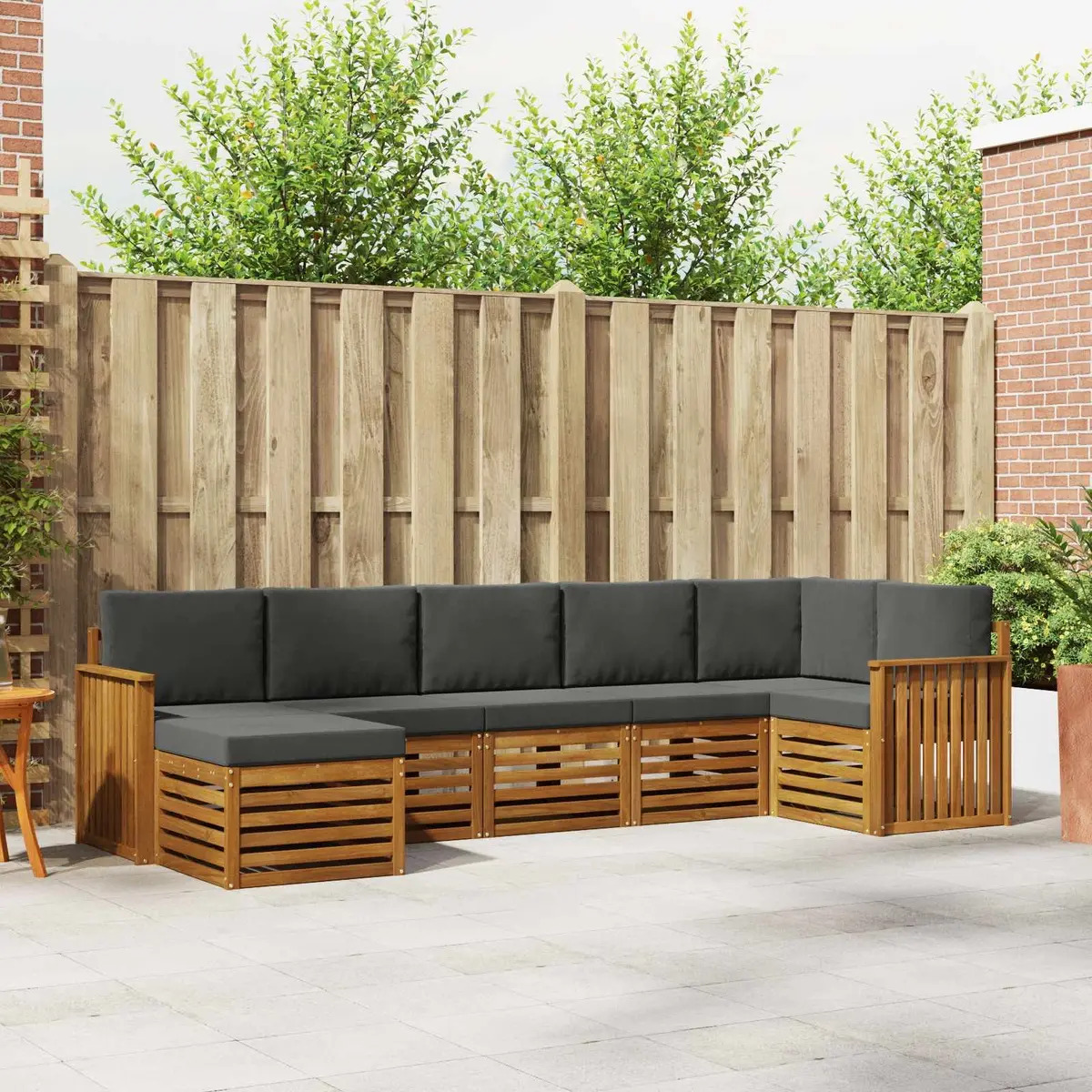 Sectional Sofa Set Solid Acacia Wood 7 Pieces Natural Anthracite Outdoor Garden Furniture Modular