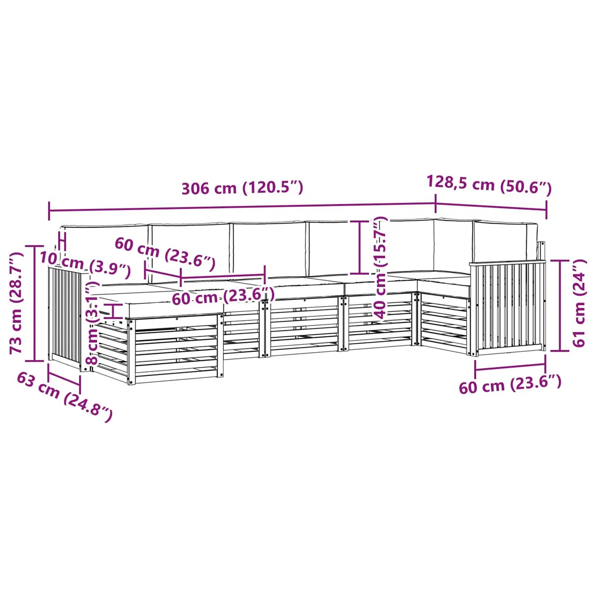 Sectional Sofa Set Solid Acacia Wood 7 Pieces Natural Anthracite Outdoor Garden Furniture Modular