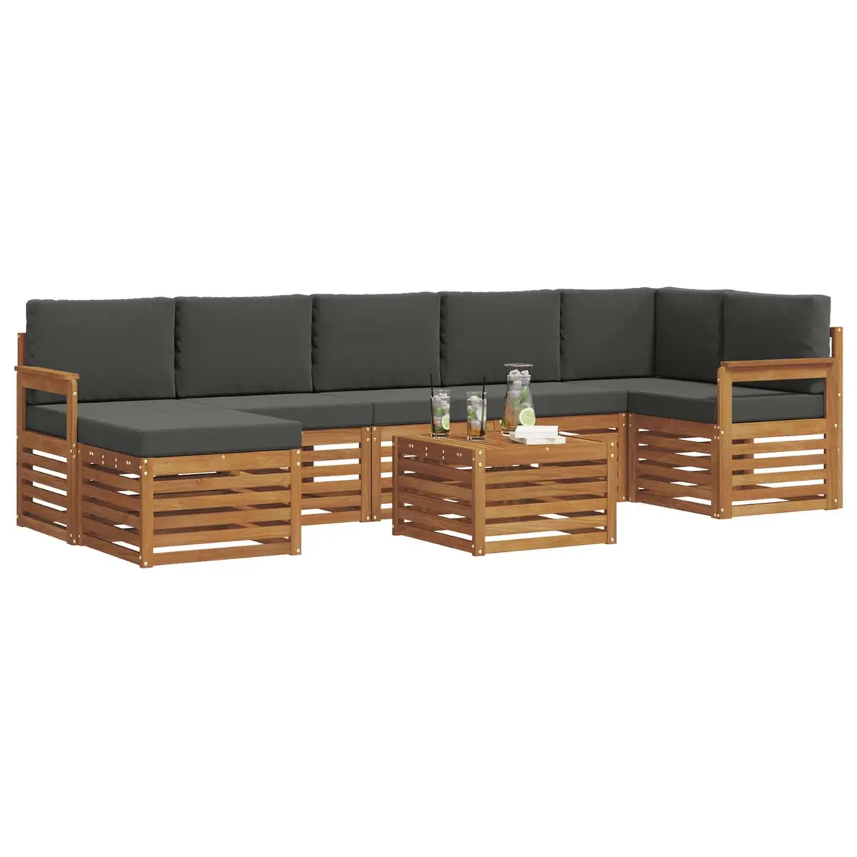 Outdoor Sofa Set 8 Pieces Garden Furniture Solid Acacia Wood Natural Brown
