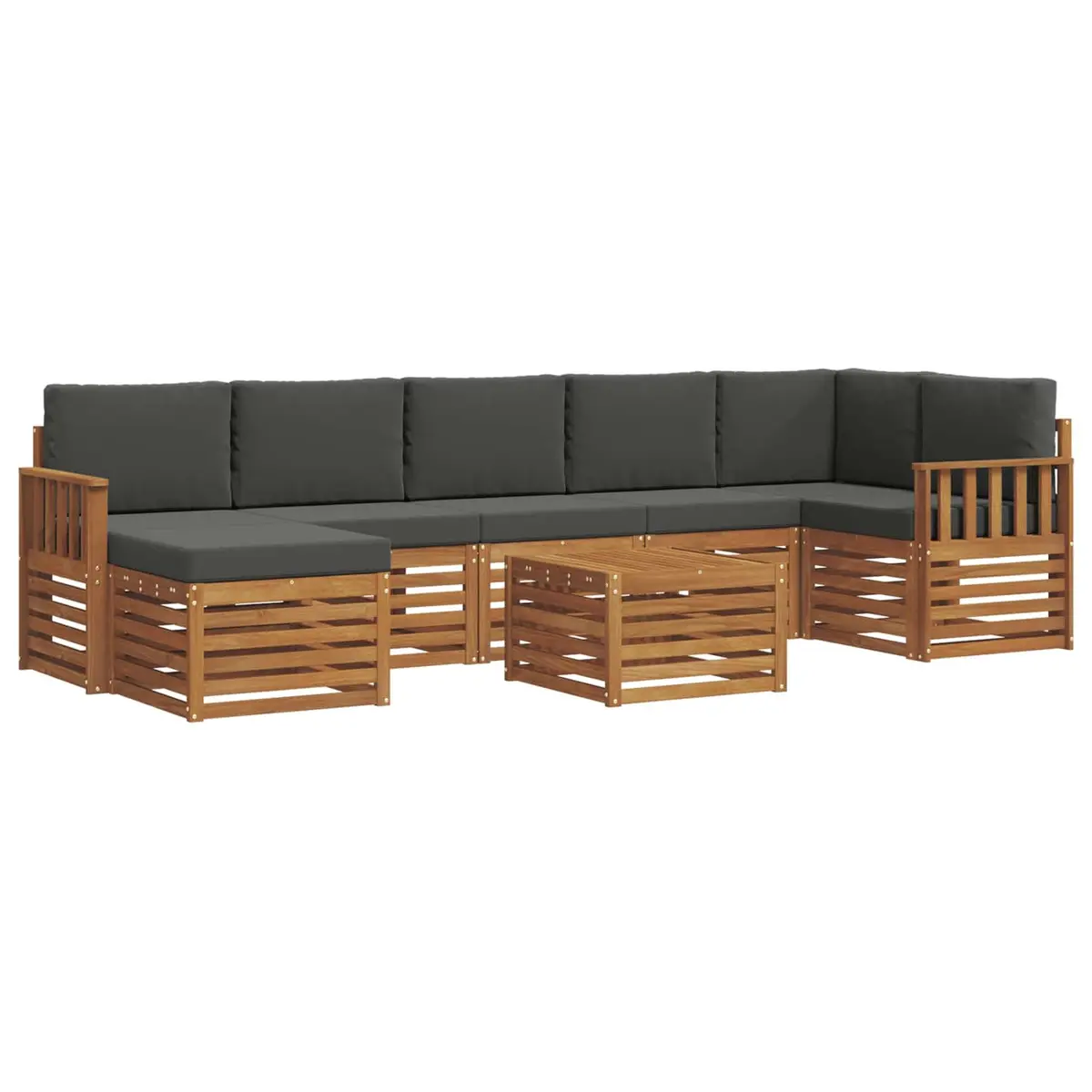 Outdoor Sofa Set Solid Acacia Wood 8 Pieces Natural Anthracite Brown