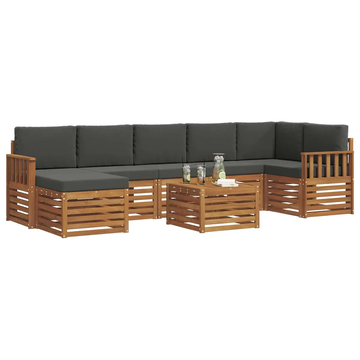Outdoor Sofa Set Solid Acacia Wood 8 Pieces Natural Anthracite Brown
