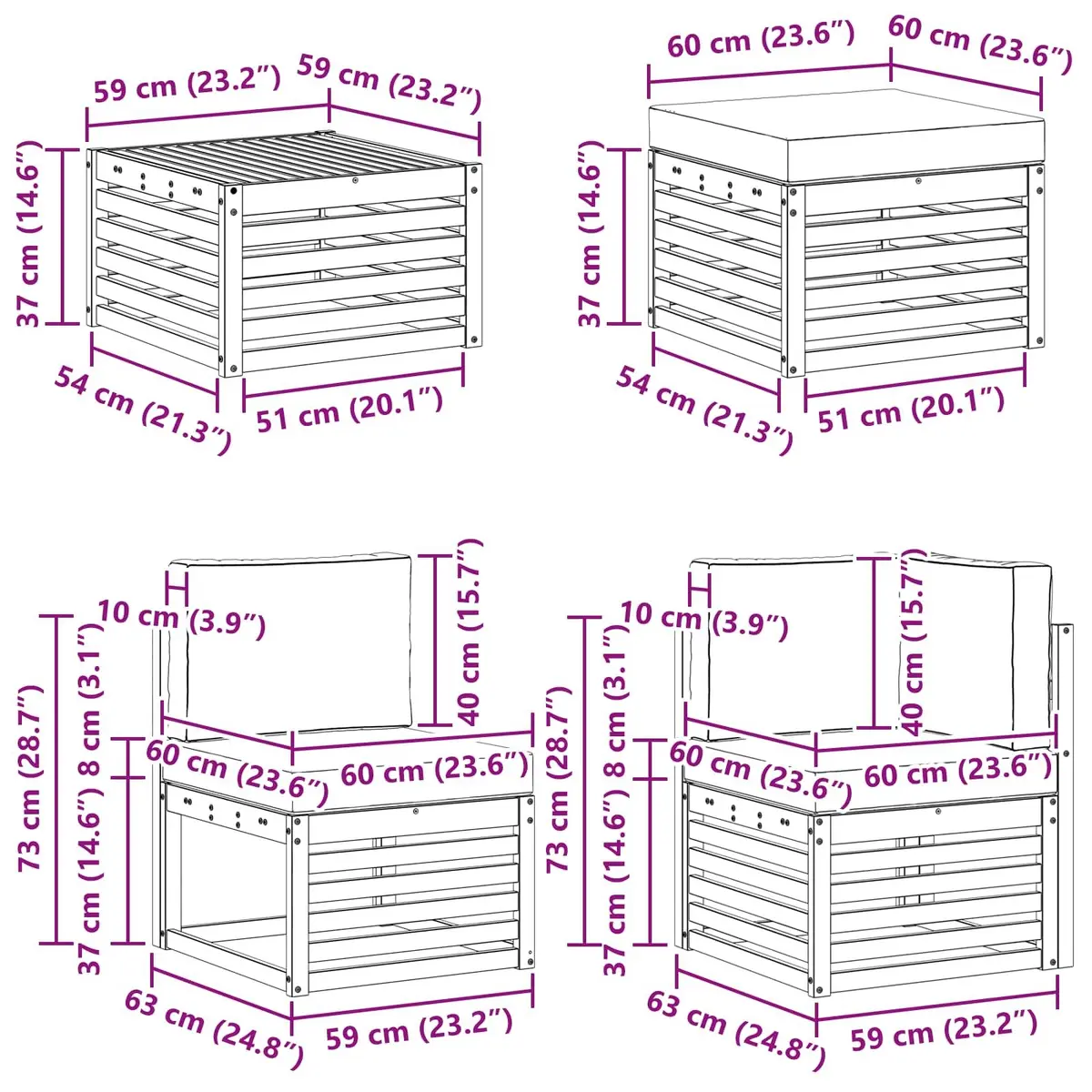 8-Piece Modular Outdoor Sofa Set for Gardens