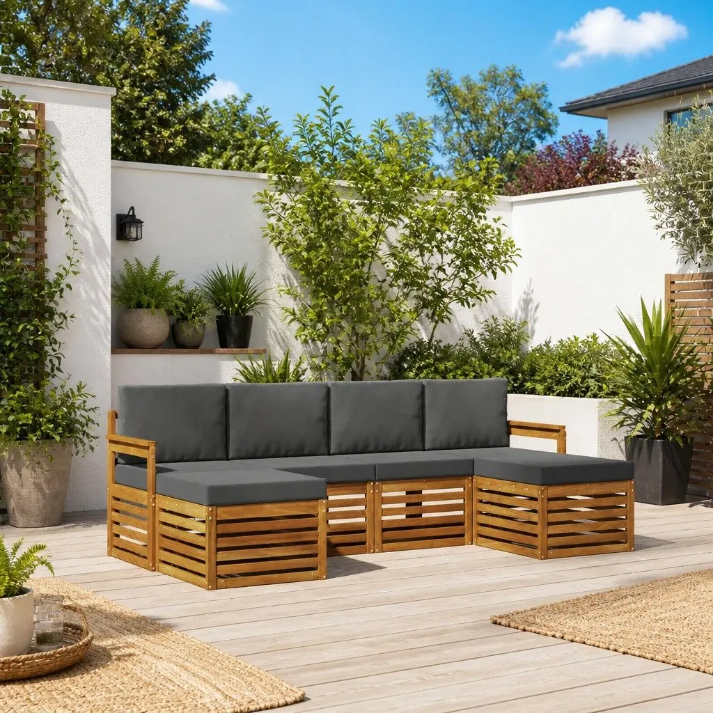 6-Piece Outdoor Sofa Set with Solid Acacia Wood
