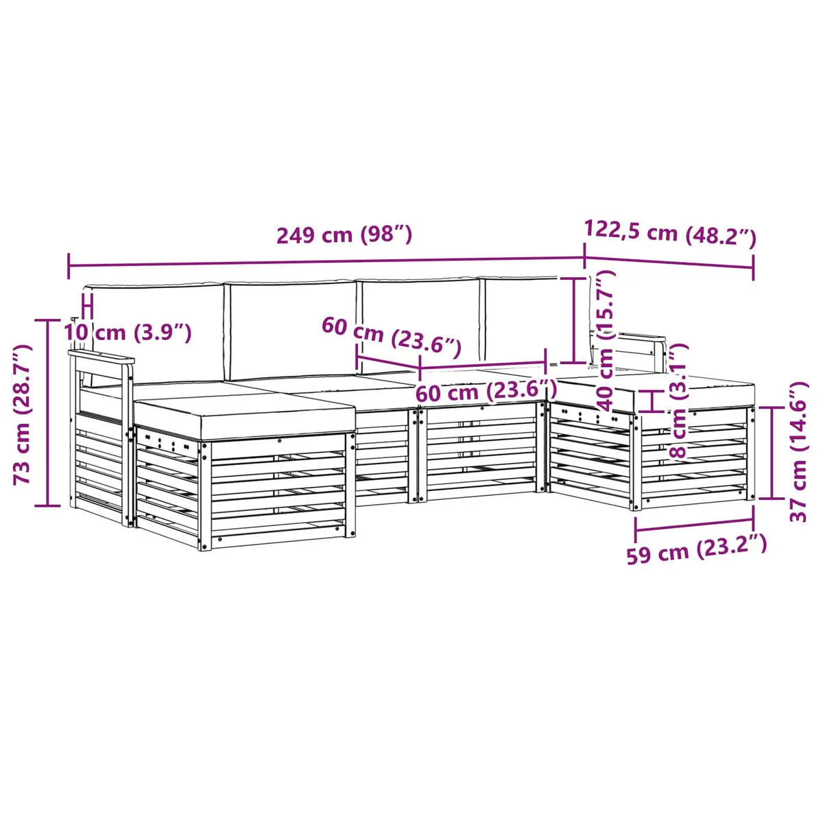 6-Piece Outdoor Sofa Set with Solid Acacia Wood