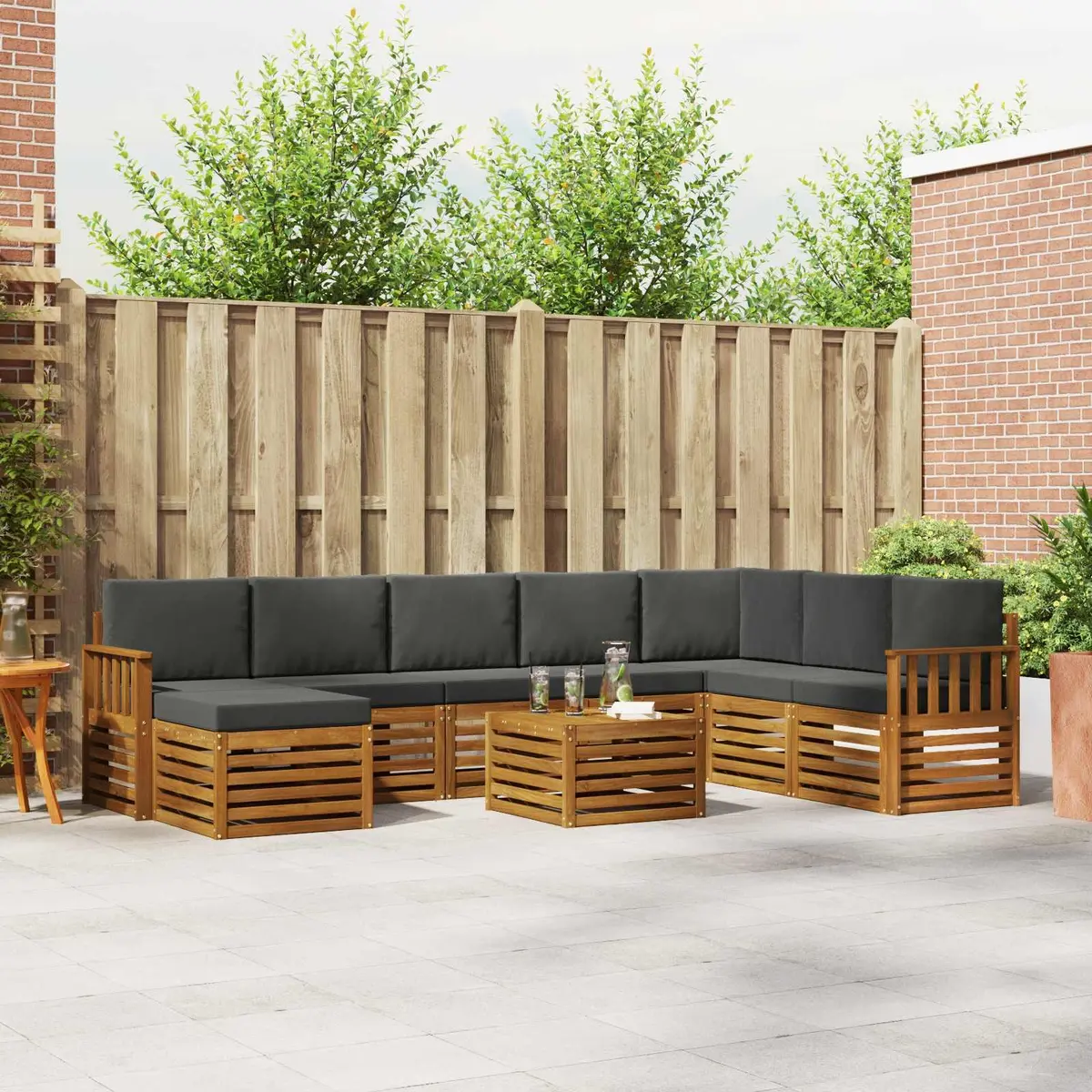 Outdoor Sofa Set Solid Acacia Wood 9 Piece Brown