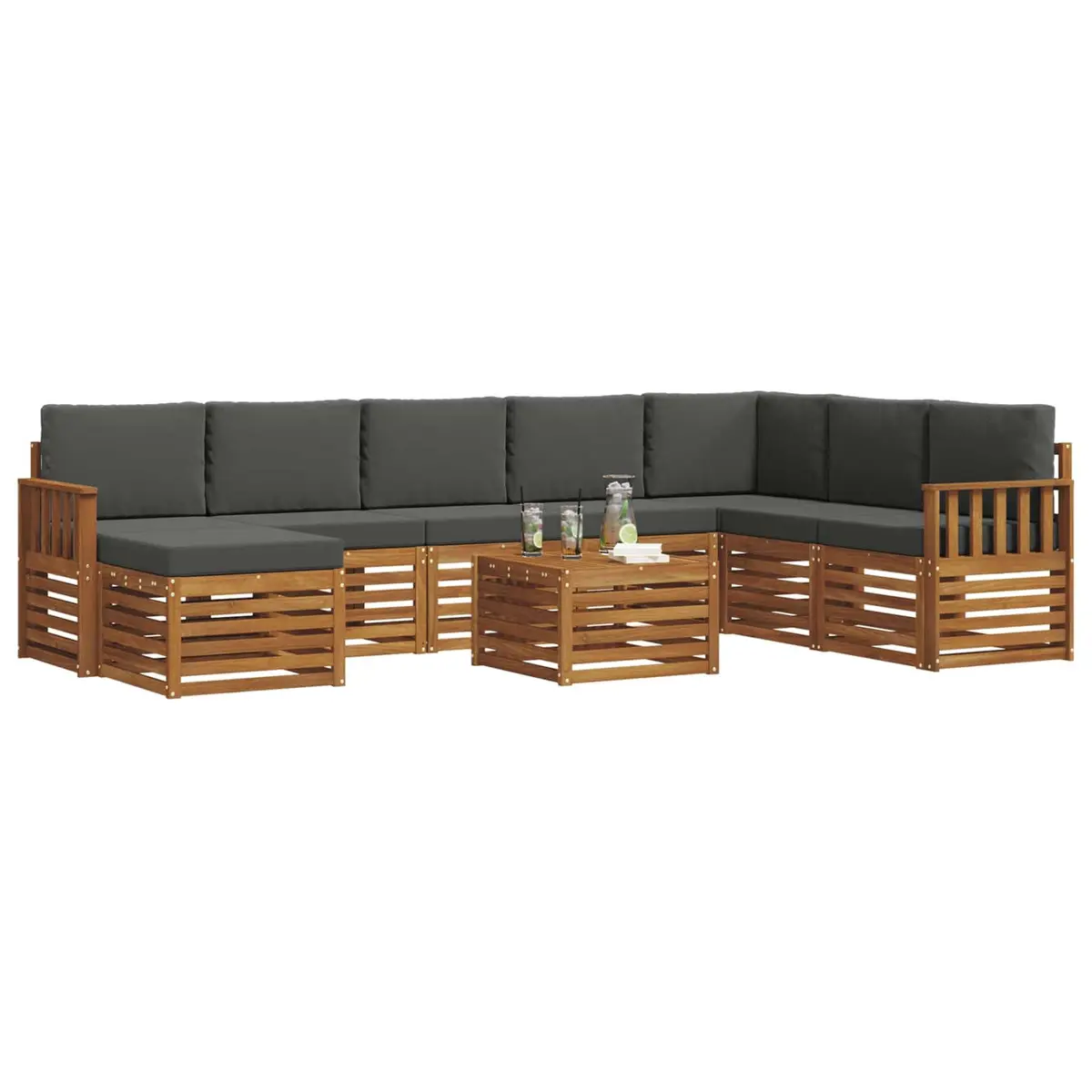 Outdoor Sofa Set Solid Acacia Wood 9 Piece Brown