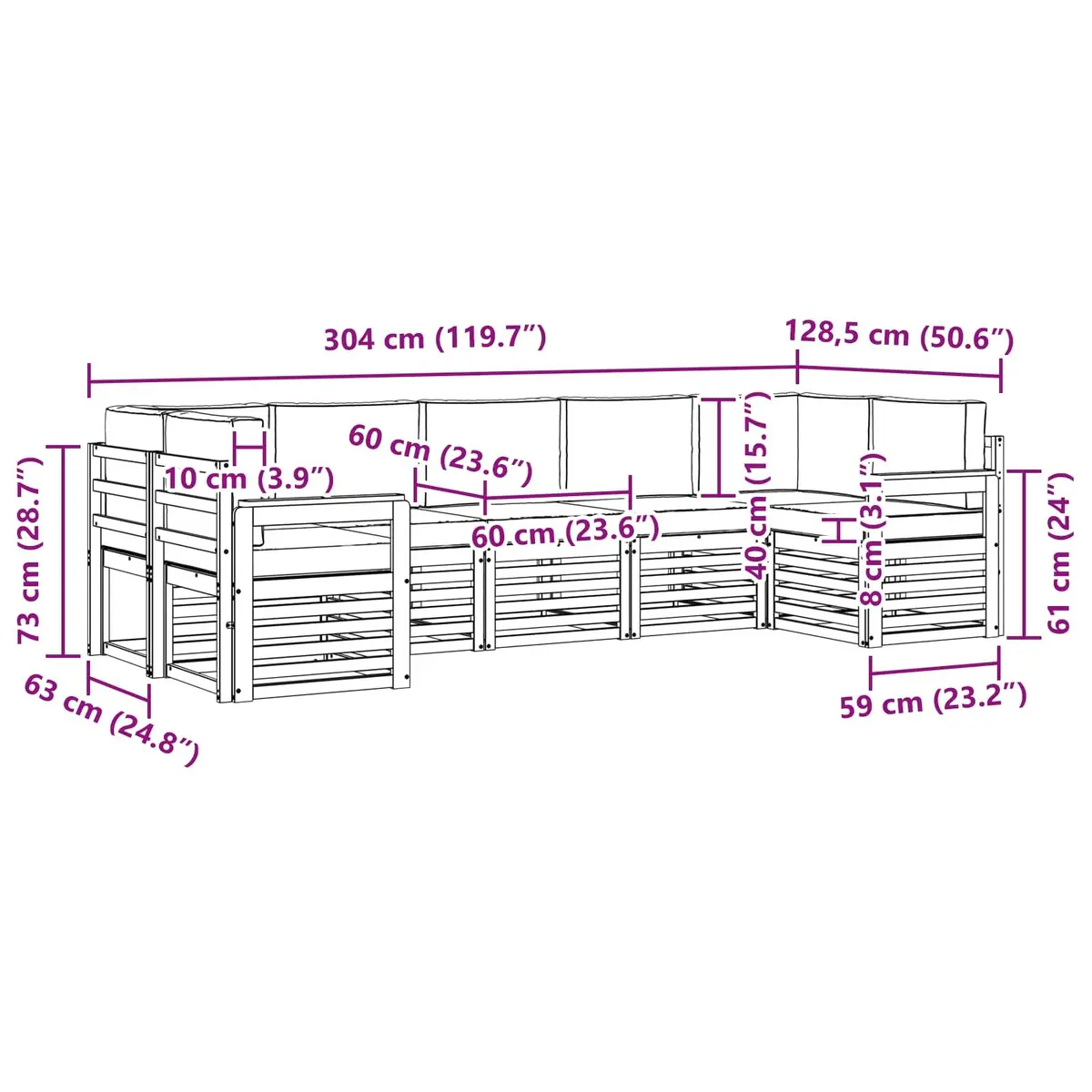 7-Piece Modular Outdoor Sofa Set in Brown