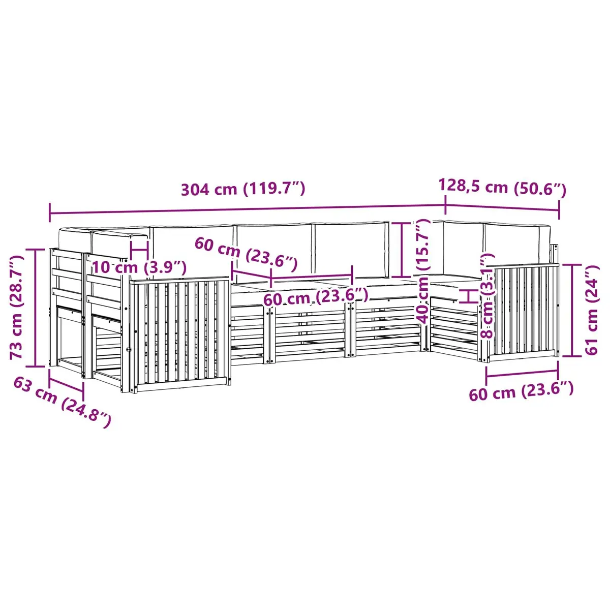 Modular 7-Piece Outdoor Sectional Sofa Set in Brown