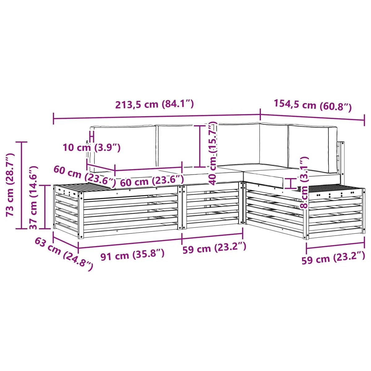 4-Piece Outdoor Sectional Sofa Set with Cushions