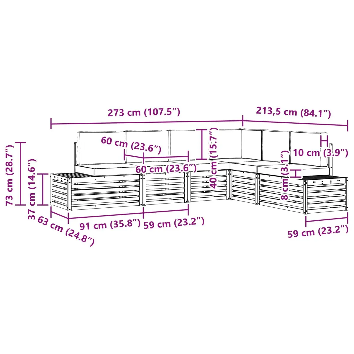 Outdoor Sectional Sofa Set with Acacia Wood