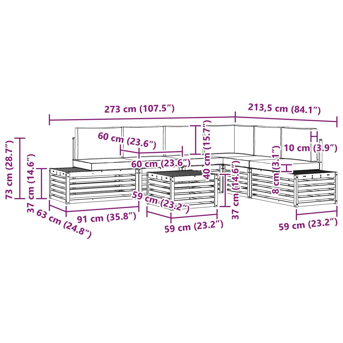 7-Piece Outdoor Sectional Sofa Set with Cushions