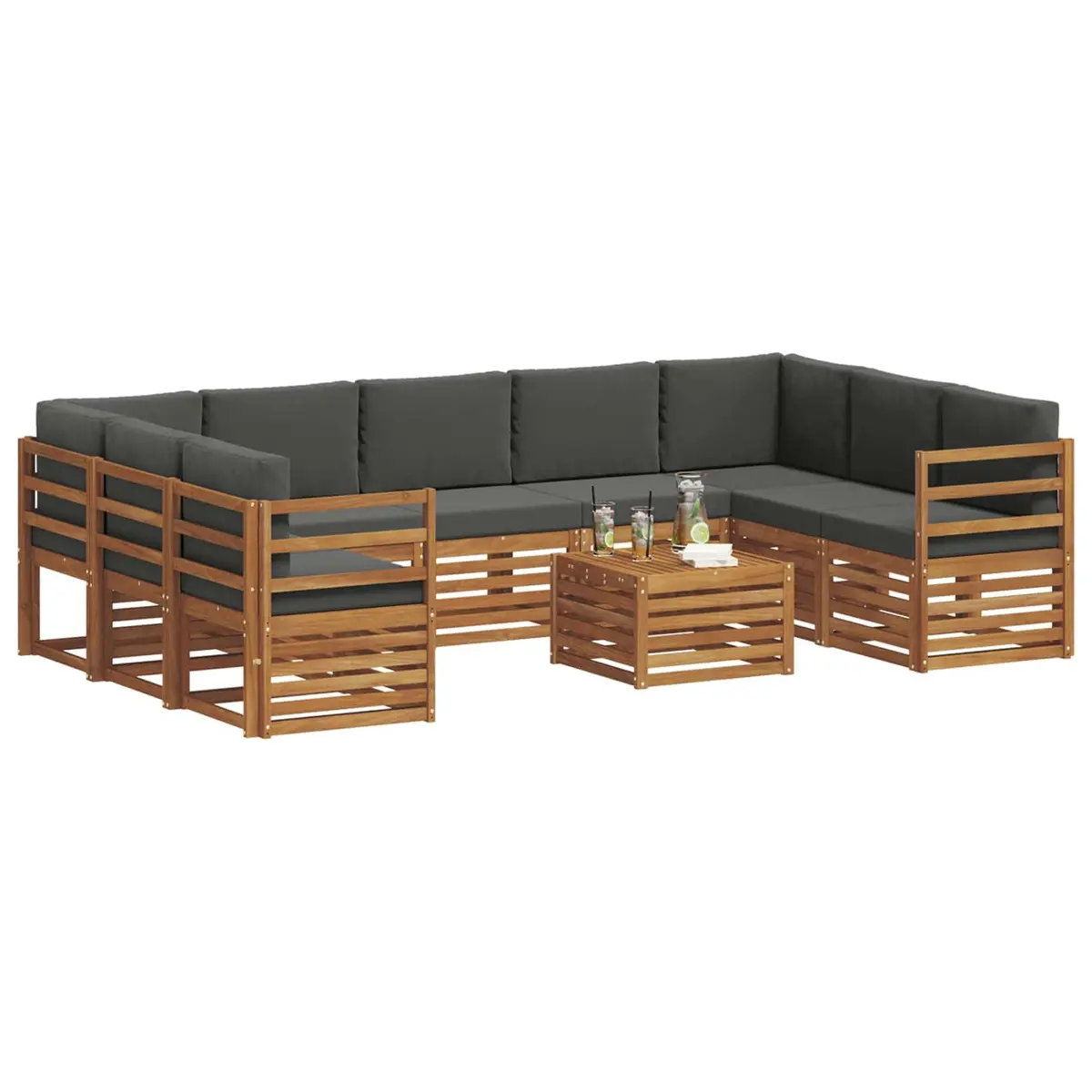 10 Piece Outdoor Sofa Set Garden Furniture Patio Lounge Modular Natural Acacia