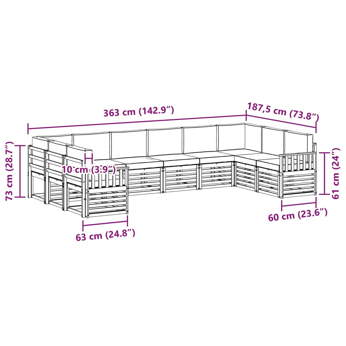 10-Piece Outdoor Sectional Sofa Set for Gardens