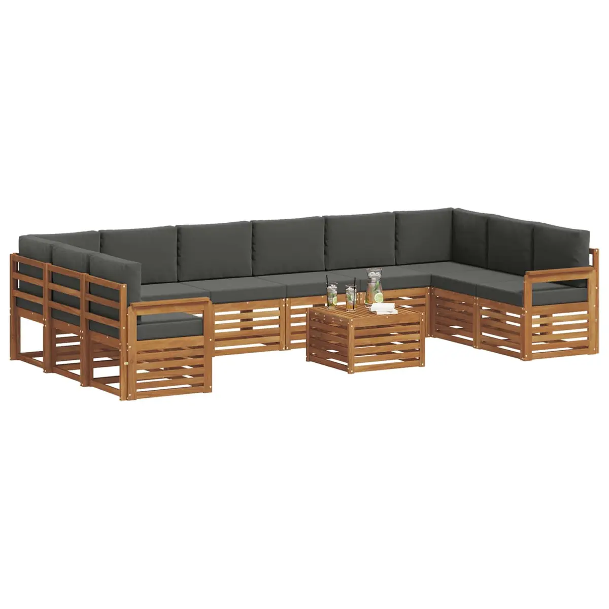 Outdoor Sofa Set 11 Pieces Modular Garden Furniture Acacia Wood Cushion Terrace