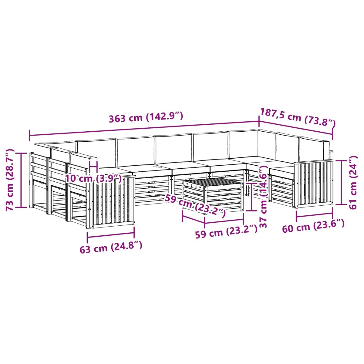 11 Piece Modular Outdoor Sofa Set