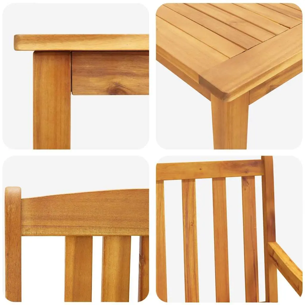 Solid Acacia Wood Garden Dining Set with Two Chairs