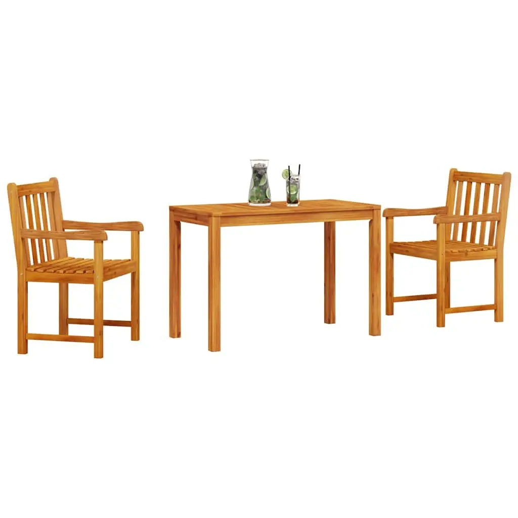 Solid Acacia Wood Garden Dining Set with Two Chairs