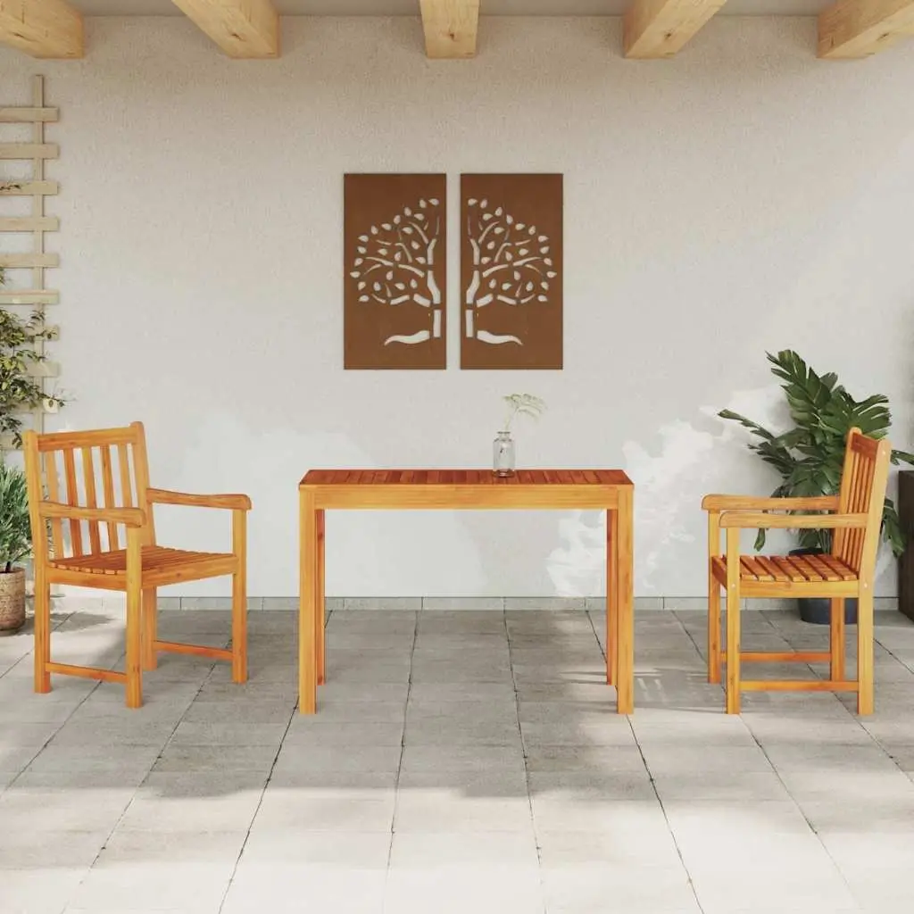 Solid Acacia Wood Garden Dining Set with Two Chairs