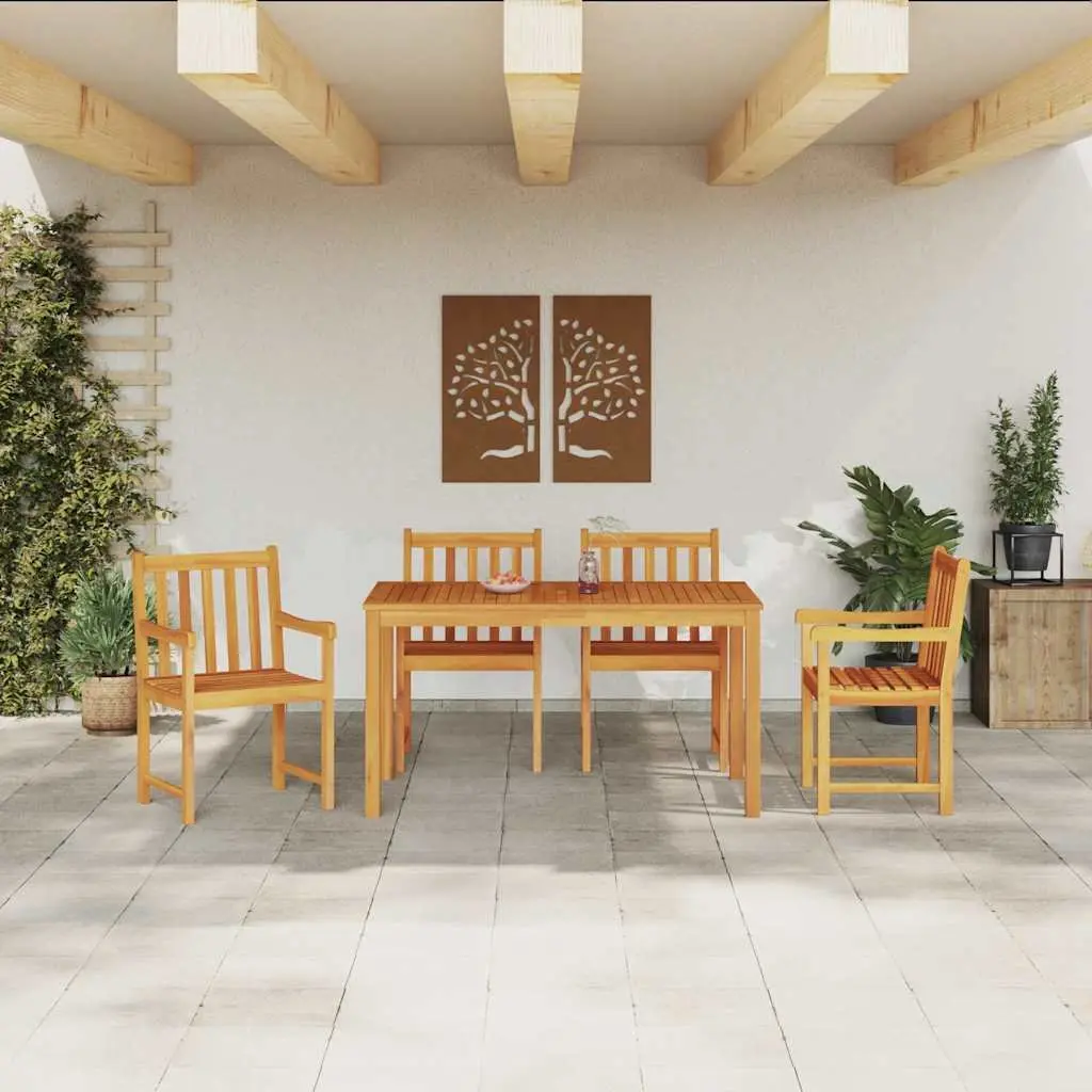 5-Piece Rustic Brown Acacia Wood Garden Dining Set