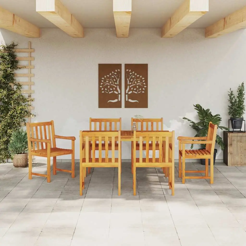 7-Piece Garden Dining Set in Brown Acacia Wood
