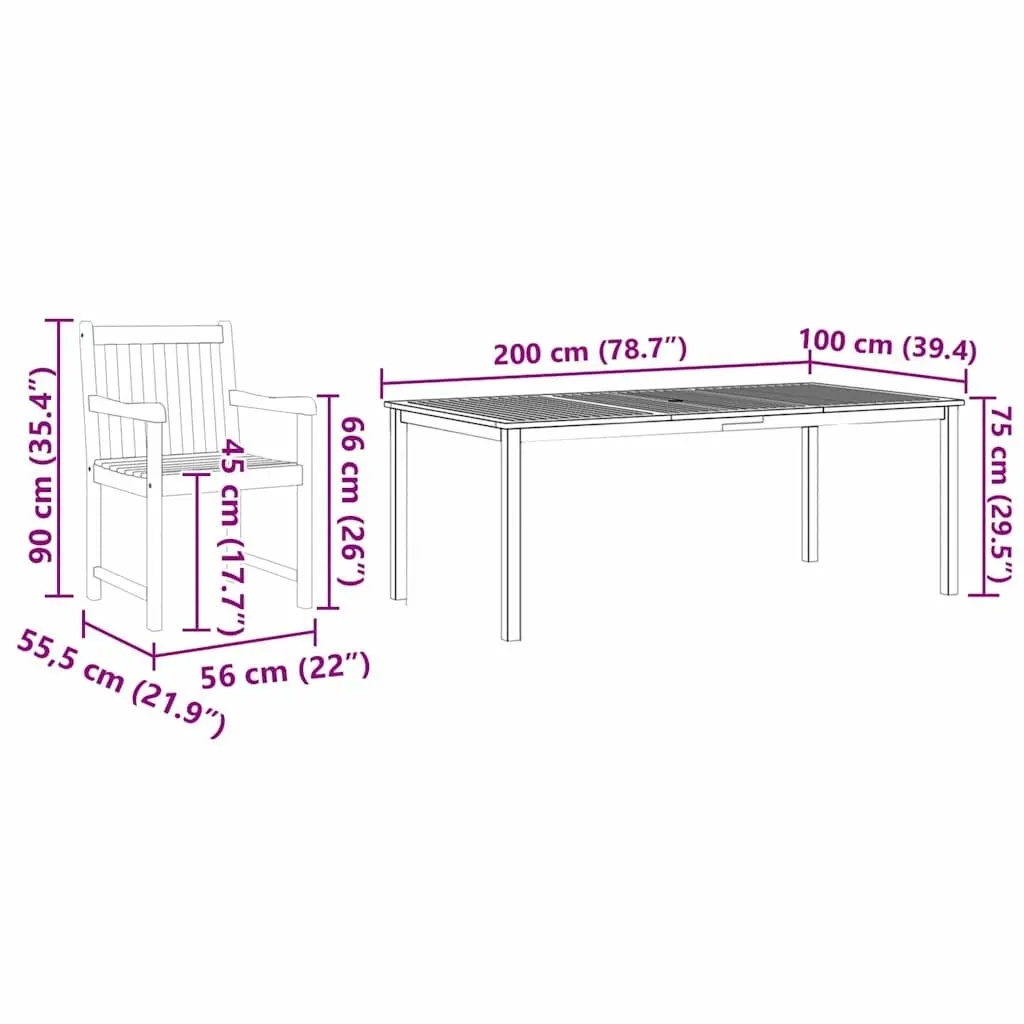 9-Piece Garden Dining Set in Brown Acacia Wood