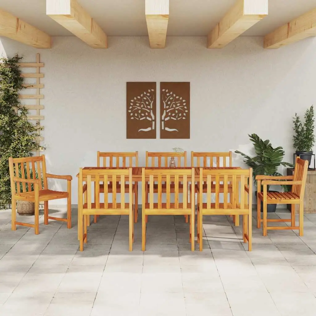 9-Piece Garden Dining Set in Brown Acacia Wood