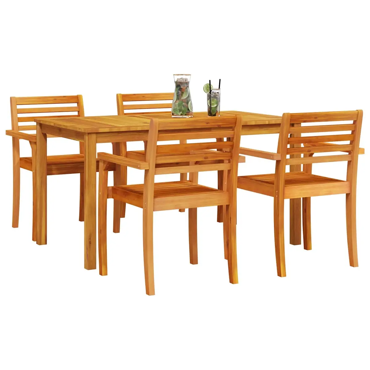 Garden Dining Set Acacia Wood 5 Piece Brown Rustic Table Chairs