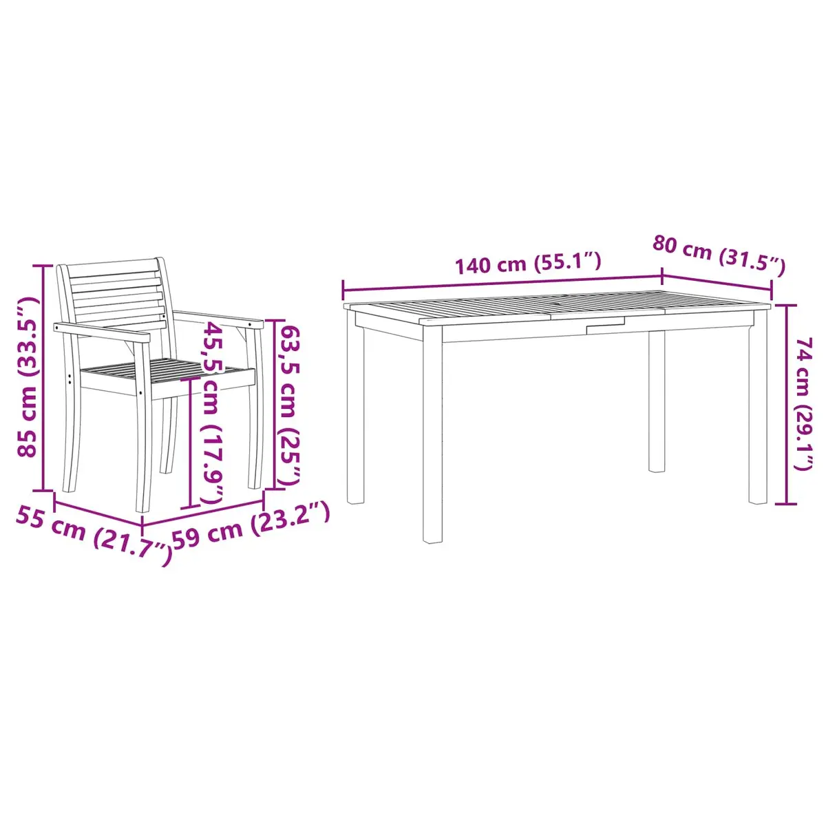 Garden Dining Set Acacia Wood 5 Piece Brown Rustic Table Chairs
